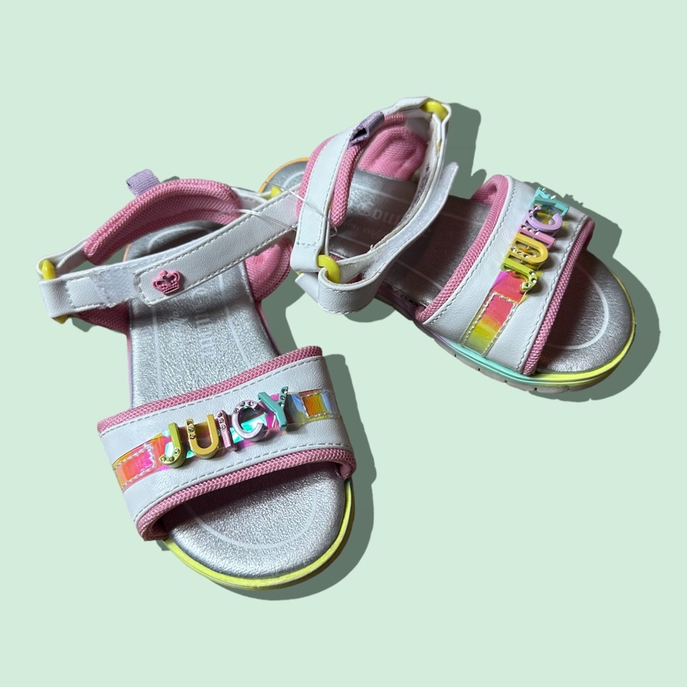 Baby Girl Colorful White Silver Juicy Couture Velcro Strap Sandals Size 7